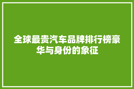 全球最贵汽车品牌排行榜豪华与身份的象征