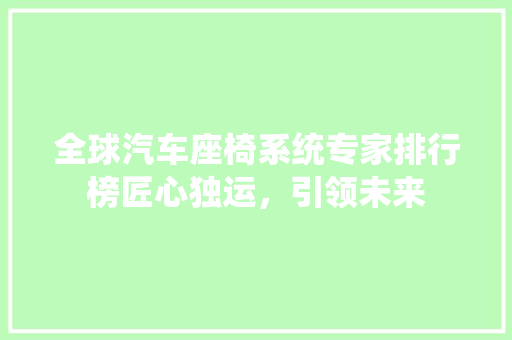全球汽车座椅系统专家排行榜匠心独运，引领未来