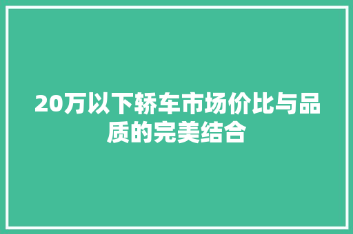 20万以下轿车市场价比与品质的完美结合