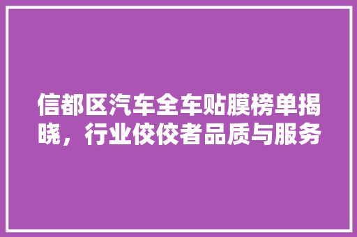 信都区汽车全车贴膜榜单揭晓，行业佼佼者品质与服务之谜