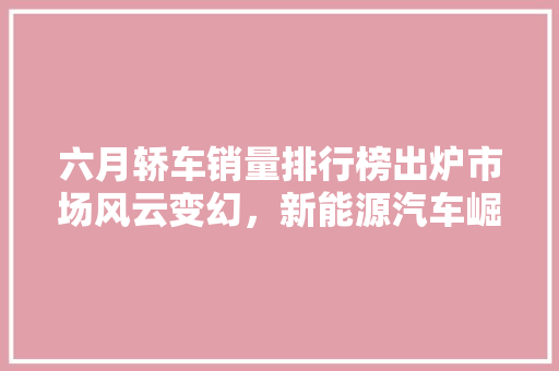 六月轿车销量排行榜出炉市场风云变幻，新能源汽车崛起