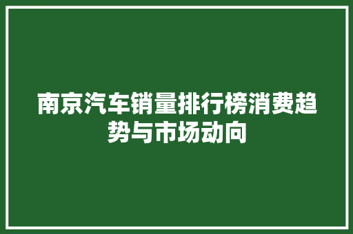 南京汽车销量排行榜消费趋势与市场动向
