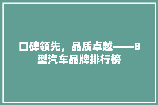 口碑领先，品质卓越——B型汽车品牌排行榜