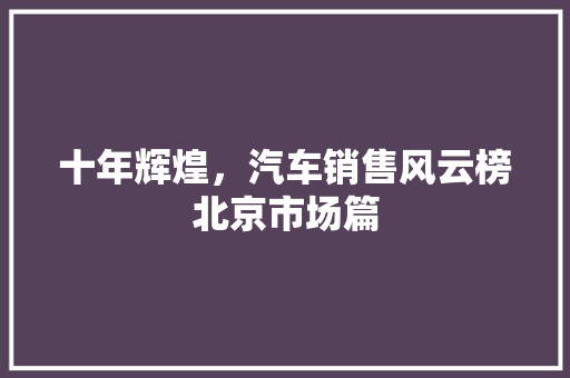 十年辉煌，汽车销售风云榜北京市场篇