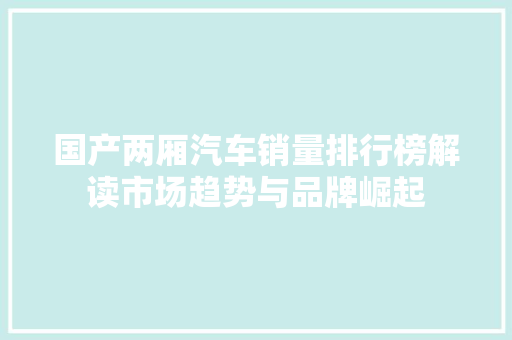 国产两厢汽车销量排行榜解读市场趋势与品牌崛起