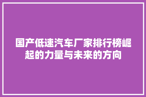 国产低速汽车厂家排行榜崛起的力量与未来的方向
