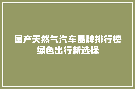 国产天然气汽车品牌排行榜绿色出行新选择