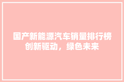 国产新能源汽车销量排行榜创新驱动，绿色未来