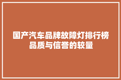 国产汽车品牌故障灯排行榜品质与信誉的较量