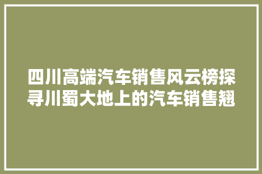 四川高端汽车销售风云榜探寻川蜀大地上的汽车销售翘楚
