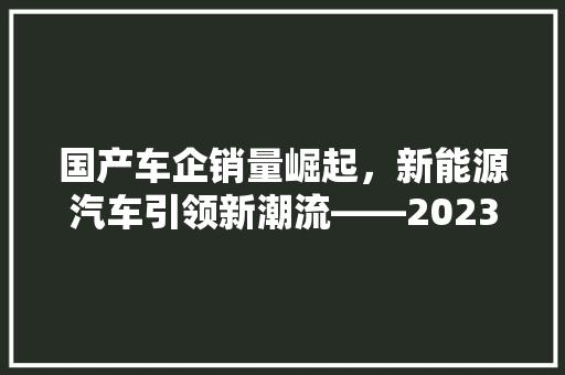 国产车企销量崛起，新能源汽车引领新潮流——2023年汽车销量排行榜
