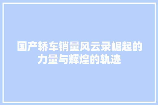 国产轿车销量风云录崛起的力量与辉煌的轨迹