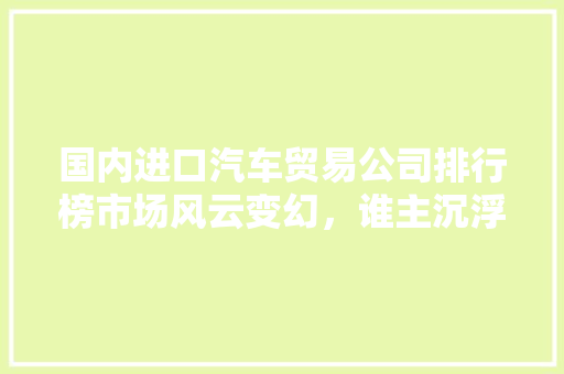 国内进口汽车贸易公司排行榜市场风云变幻，谁主沉浮