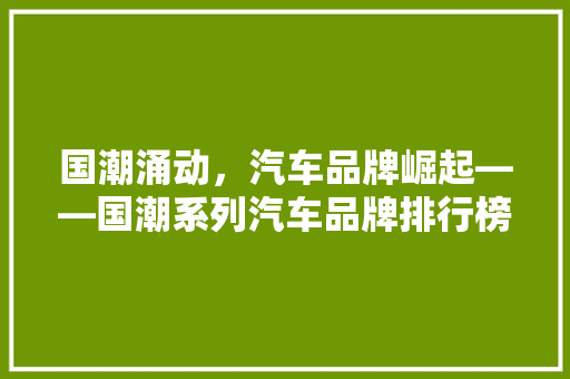 国潮涌动，汽车品牌崛起——国潮系列汽车品牌排行榜