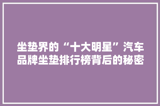 坐垫界的“十大明星”汽车品牌坐垫排行榜背后的秘密