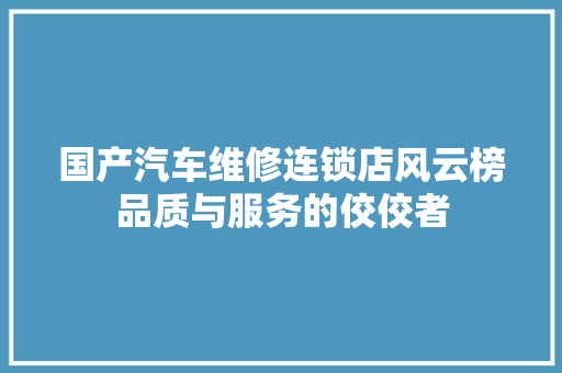 国产汽车维修连锁店风云榜品质与服务的佼佼者