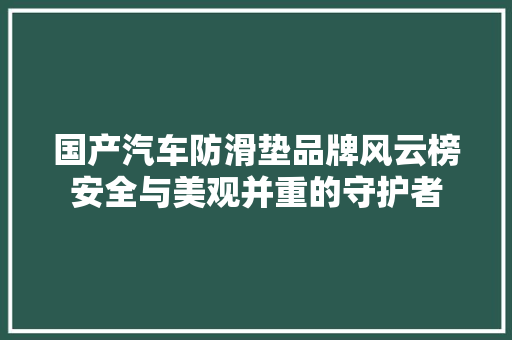国产汽车防滑垫品牌风云榜安全与美观并重的守护者
