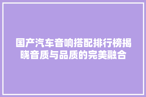国产汽车音响搭配排行榜揭晓音质与品质的完美融合