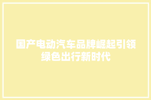 国产电动汽车品牌崛起引领绿色出行新时代
