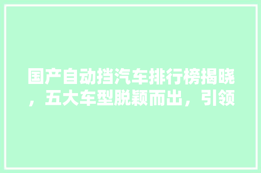 国产自动挡汽车排行榜揭晓，五大车型脱颖而出，引领行业发展新潮流