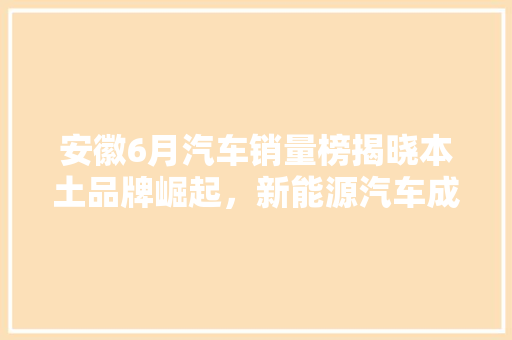 安徽6月汽车销量榜揭晓本土品牌崛起，新能源汽车成新焦点