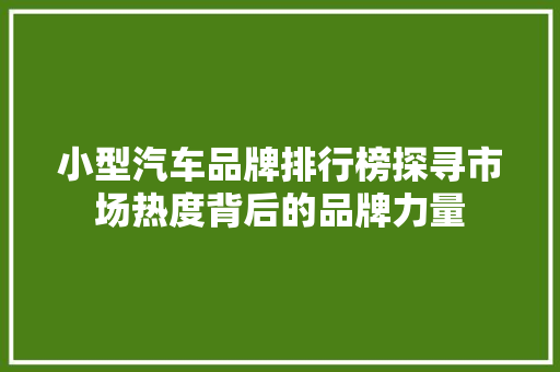 小型汽车品牌排行榜探寻市场热度背后的品牌力量