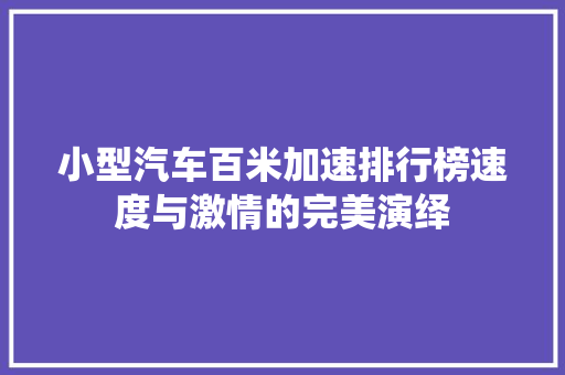 小型汽车百米加速排行榜速度与激情的完美演绎