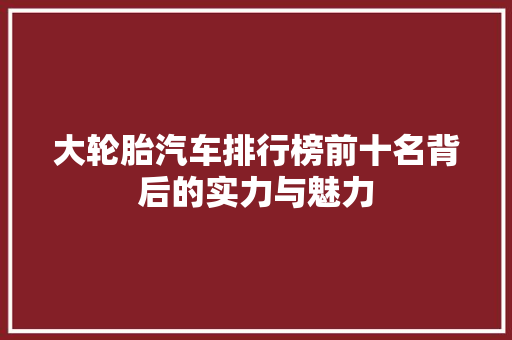 大轮胎汽车排行榜前十名背后的实力与魅力
