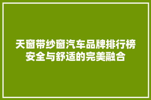 天窗带纱窗汽车品牌排行榜安全与舒适的完美融合