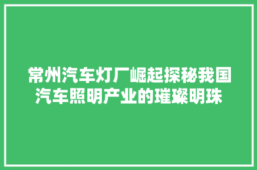 常州汽车灯厂崛起探秘我国汽车照明产业的璀璨明珠