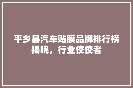 平乡县汽车贴膜品牌排行榜揭晓，行业佼佼者