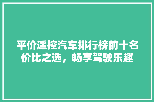 平价遥控汽车排行榜前十名价比之选，畅享驾驶乐趣