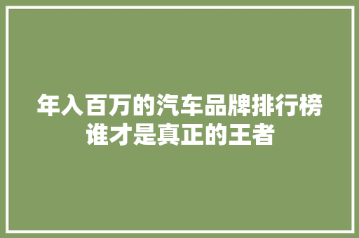 年入百万的汽车品牌排行榜谁才是真正的王者