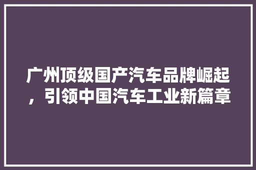 广州顶级国产汽车品牌崛起，引领中国汽车工业新篇章