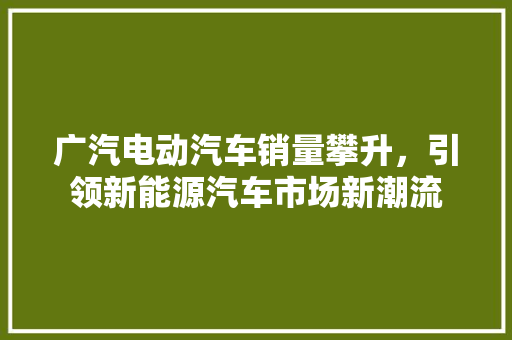 广汽电动汽车销量攀升，引领新能源汽车市场新潮流
