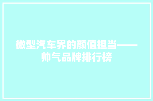 微型汽车界的颜值担当——帅气品牌排行榜