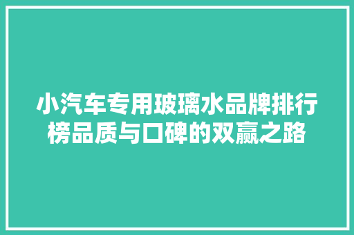 小汽车专用玻璃水品牌排行榜品质与口碑的双赢之路