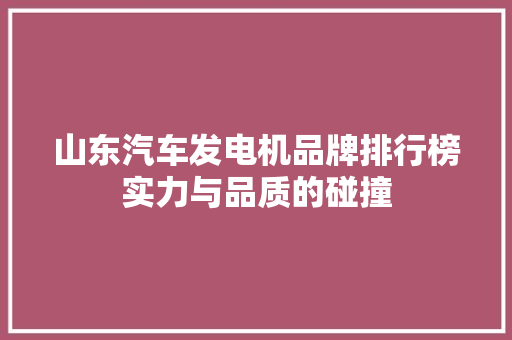 山东汽车发电机品牌排行榜实力与品质的碰撞