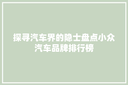 探寻汽车界的隐士盘点小众汽车品牌排行榜