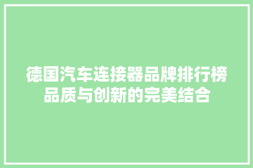 德国汽车连接器品牌排行榜品质与创新的完美结合