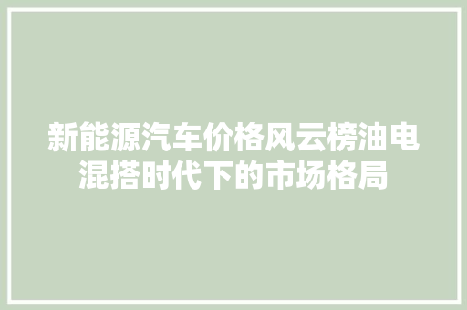 新能源汽车价格风云榜油电混搭时代下的市场格局