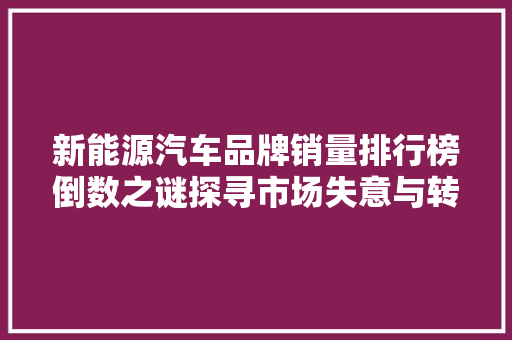 新能源汽车品牌销量排行榜倒数之谜探寻市场失意与转型之路
