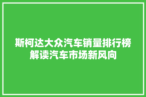 斯柯达大众汽车销量排行榜解读汽车市场新风向
