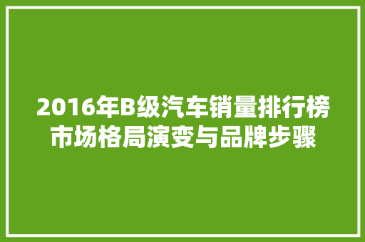 2016年B级汽车销量排行榜市场格局演变与品牌步骤
