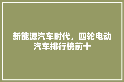 新能源汽车时代，四轮电动汽车排行榜前十