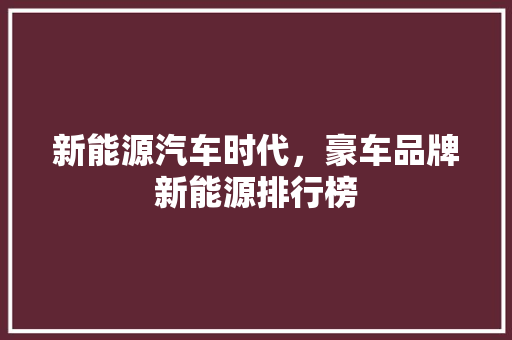 新能源汽车时代，豪车品牌新能源排行榜