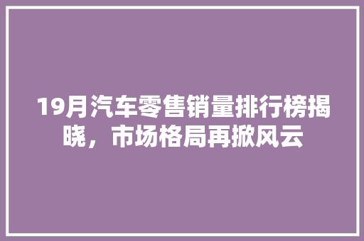 19月汽车零售销量排行榜揭晓，市场格局再掀风云