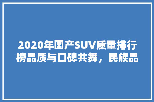 2020年国产SUV质量排行榜品质与口碑共舞，民族品牌崛起之路