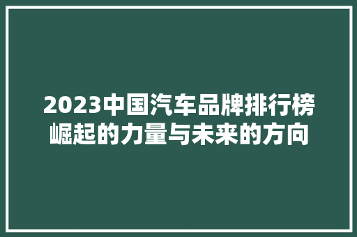 2023中国汽车品牌排行榜崛起的力量与未来的方向