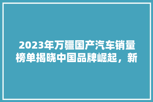 2023年万疆国产汽车销量榜单揭晓中国品牌崛起，新能源汽车引领潮流